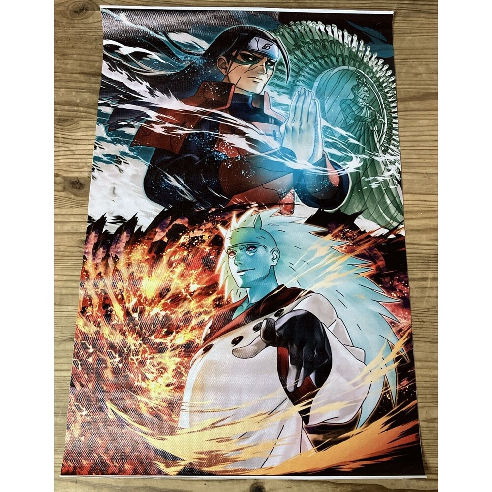 Dynamic Ninja Battle Anime Canvas Art Poster - Fire and Water Warriors 18” X 12”